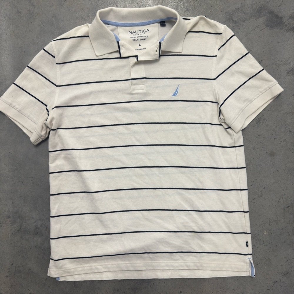 Nautica White Striped Polo Shirt